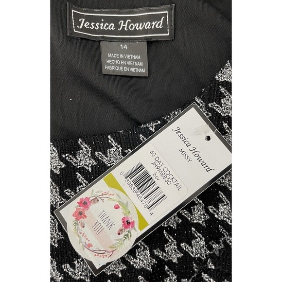 Jessica Howard Houndstooth Metallic Shift Dress Size 14 NWT - Picture 3 of 4